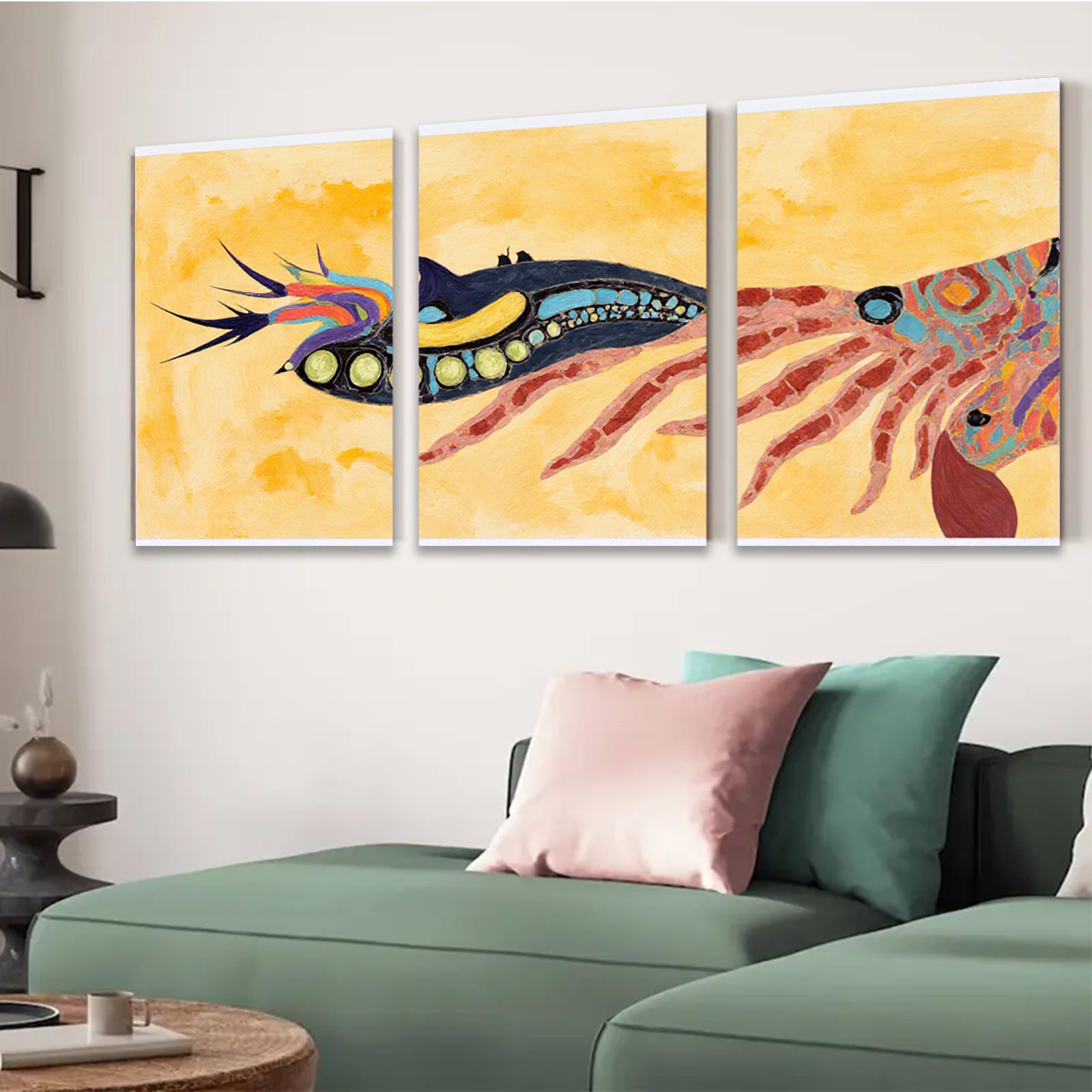 2D flat 1pc vibrant abstract coral reef creature wall art canvas prints for living room bedroom office decor farmhouse style modern minimalist gallery wrapped