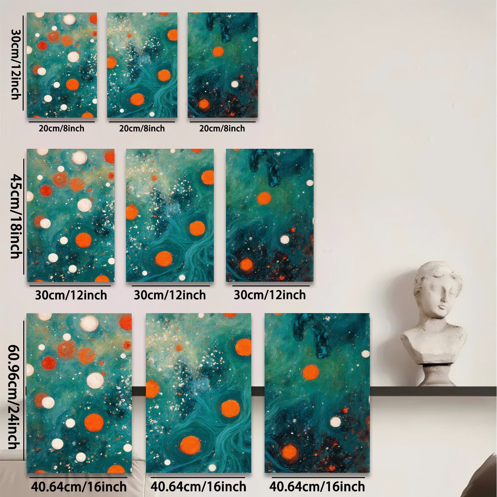 2D flat 1pc vibrant abstract swirls orange dots modern wall art bedroom living room gallery wrapped canvas farmhouse decor
