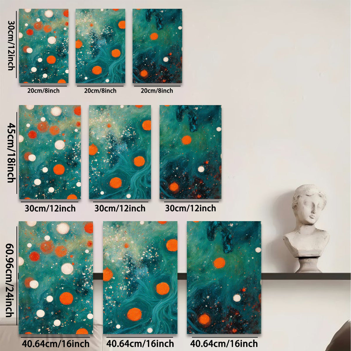 2D flat 1pc vibrant abstract swirls orange dots modern wall art bedroom living room gallery wrapped canvas farmhouse decor