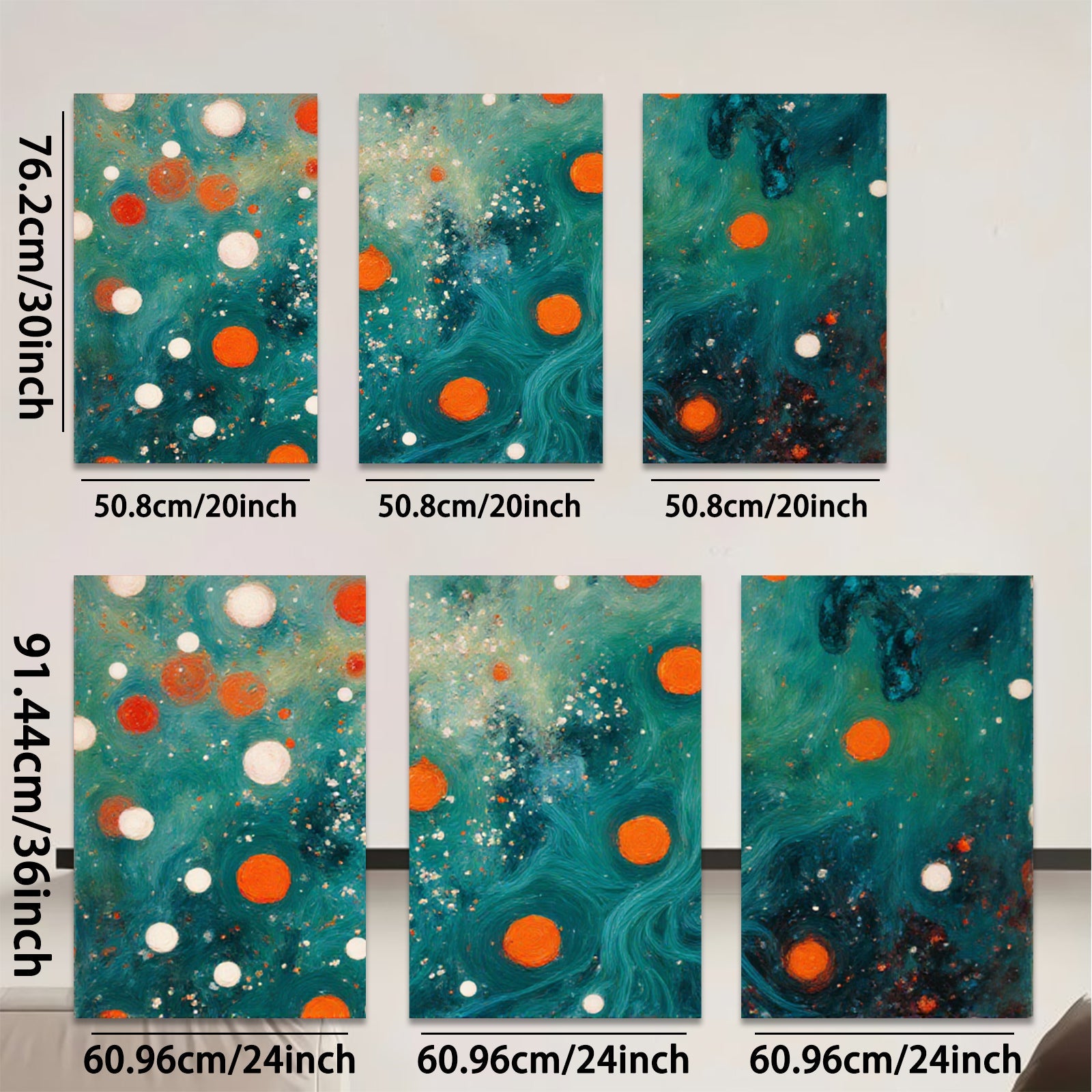 2D flat 1pc vibrant abstract swirls orange dots modern wall art bedroom living room gallery wrapped canvas farmhouse decor