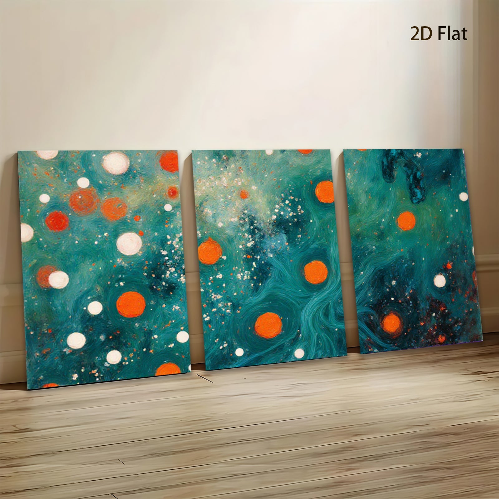 2D flat 1pc vibrant abstract swirls orange dots modern wall art bedroom living room gallery wrapped canvas farmhouse decor
