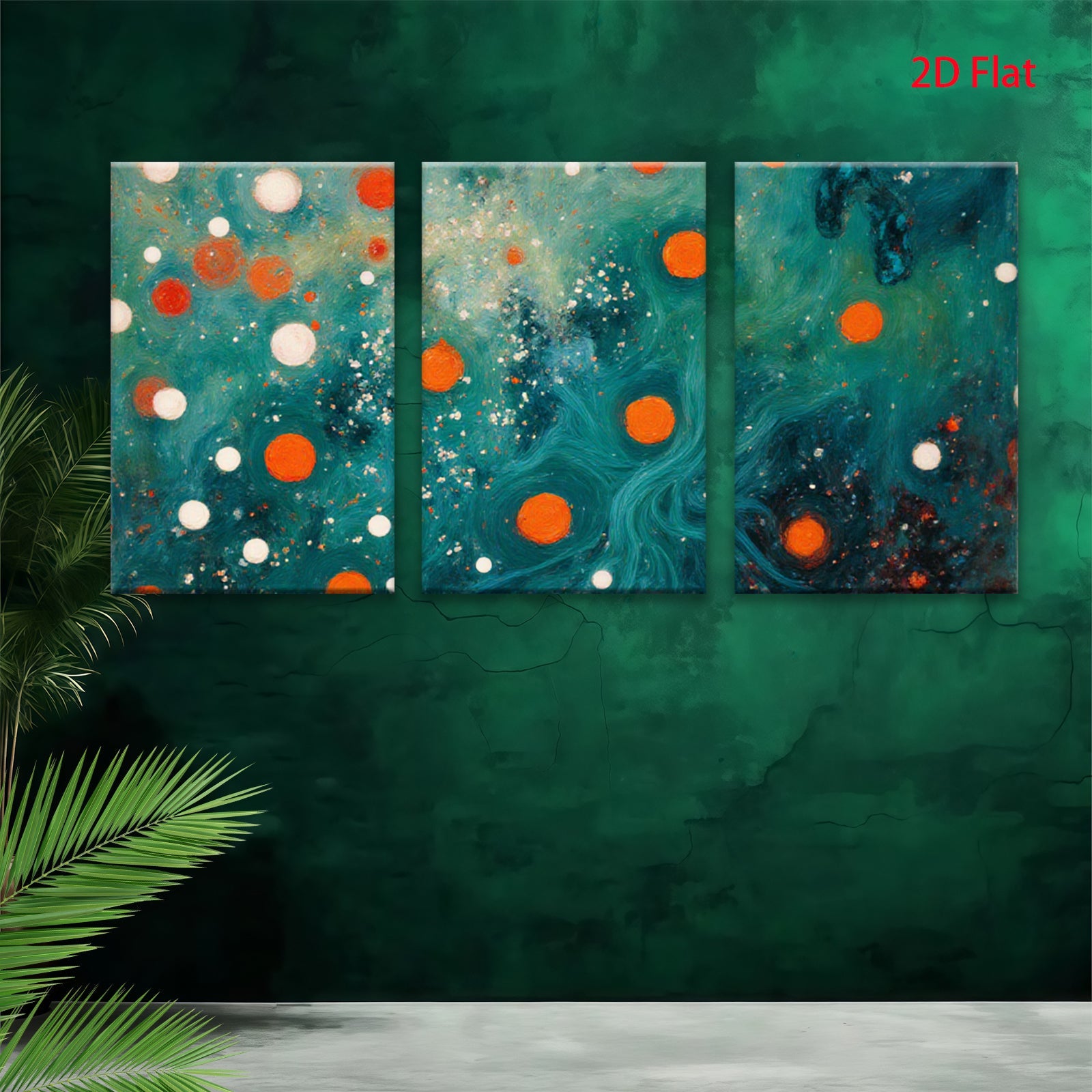 2D flat 1pc vibrant abstract swirls orange dots modern wall art bedroom living room gallery wrapped canvas farmhouse decor