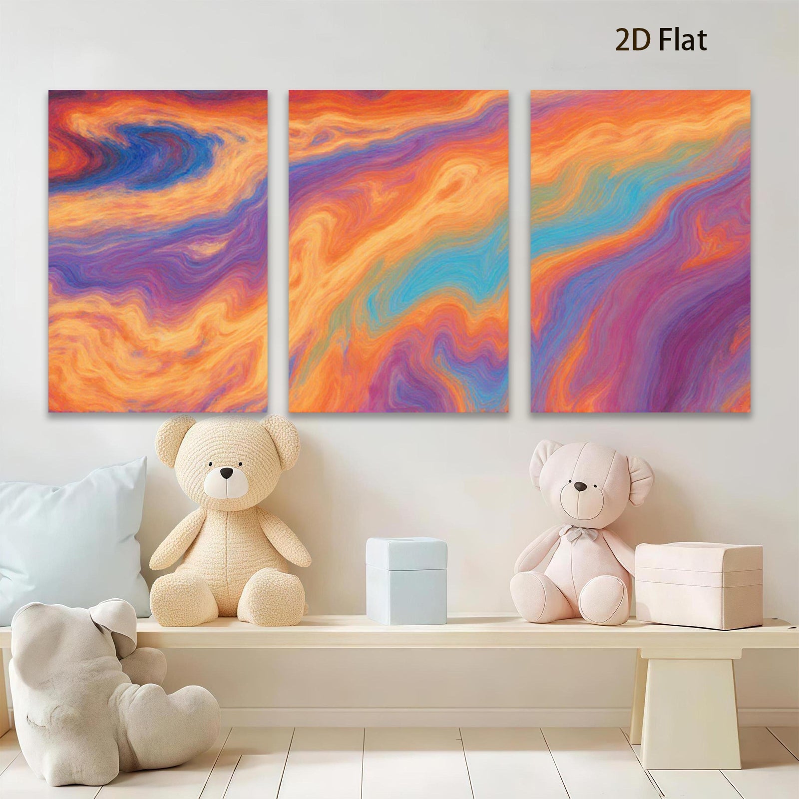 2D flat 1pc vibrant abstract waves flowing color splash wall art decor living room bedroom home office modern farmhouse gallery wrapped canvas print