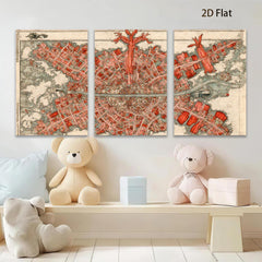 2D flat 1pc vibrant aerial view historic townscape farmhouse wall decor living room bedroom gallery wrapped canvas print modern farmhouse style