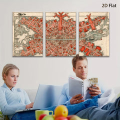 2D flat 1pc vibrant aerial view historic townscape farmhouse wall decor living room bedroom gallery wrapped canvas print modern farmhouse style