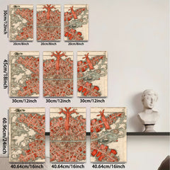 2D flat 1pc vibrant aerial view historic townscape farmhouse wall decor living room bedroom gallery wrapped canvas print modern farmhouse style