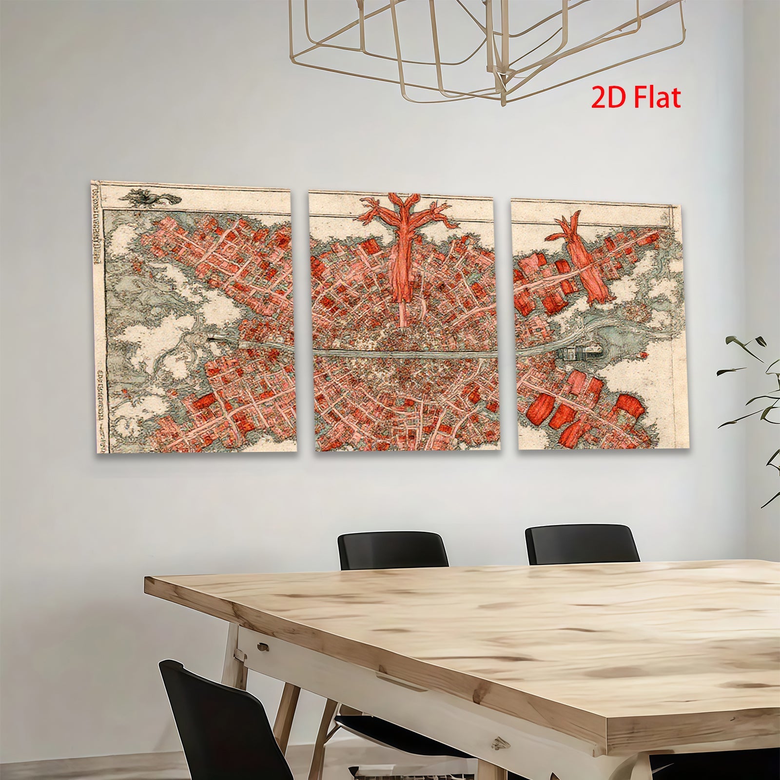 2D flat 1pc vibrant aerial view historic townscape farmhouse wall decor living room bedroom gallery wrapped canvas print modern farmhouse style