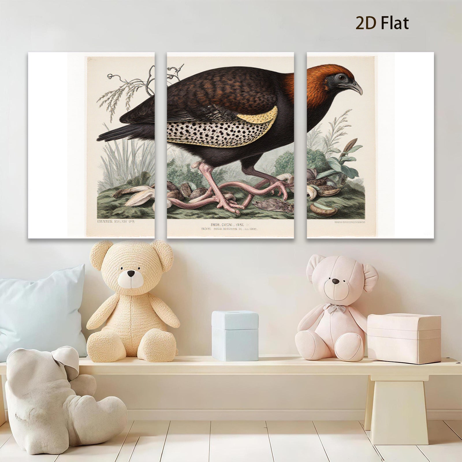 2D flat 1pc vibrant antique bird botanical wall art print farmhouse gallery wrapped canvas modern home decor living room bedroom