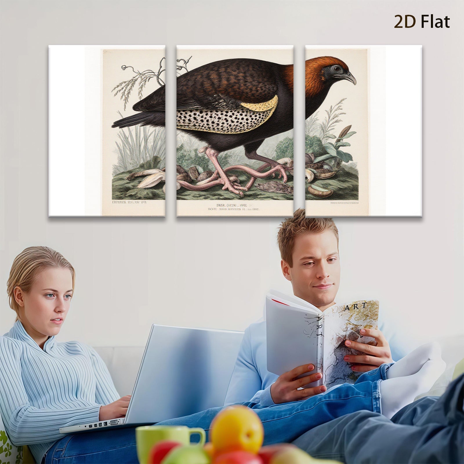 2D flat 1pc vibrant antique bird botanical wall art print farmhouse gallery wrapped canvas modern home decor living room bedroom