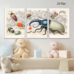 2D flat 1pc vibrant antique insect study botanical wall art farmhouse decor gallery wrapped canvas print modern living room bedroom