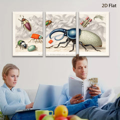 2D flat 1pc vibrant antique insect study botanical wall art farmhouse decor gallery wrapped canvas print modern living room bedroom