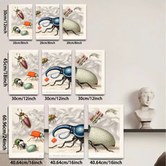 2D flat 1pc vibrant antique insect study botanical wall art farmhouse decor gallery wrapped canvas print modern living room bedroom