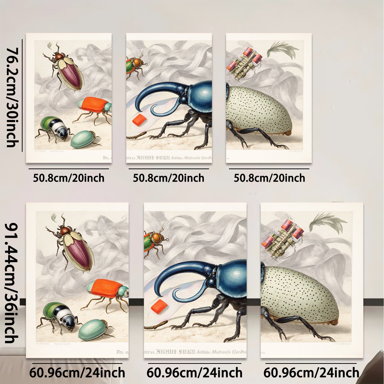 2D flat 1pc vibrant antique insect study botanical wall art farmhouse decor gallery wrapped canvas print modern living room bedroom
