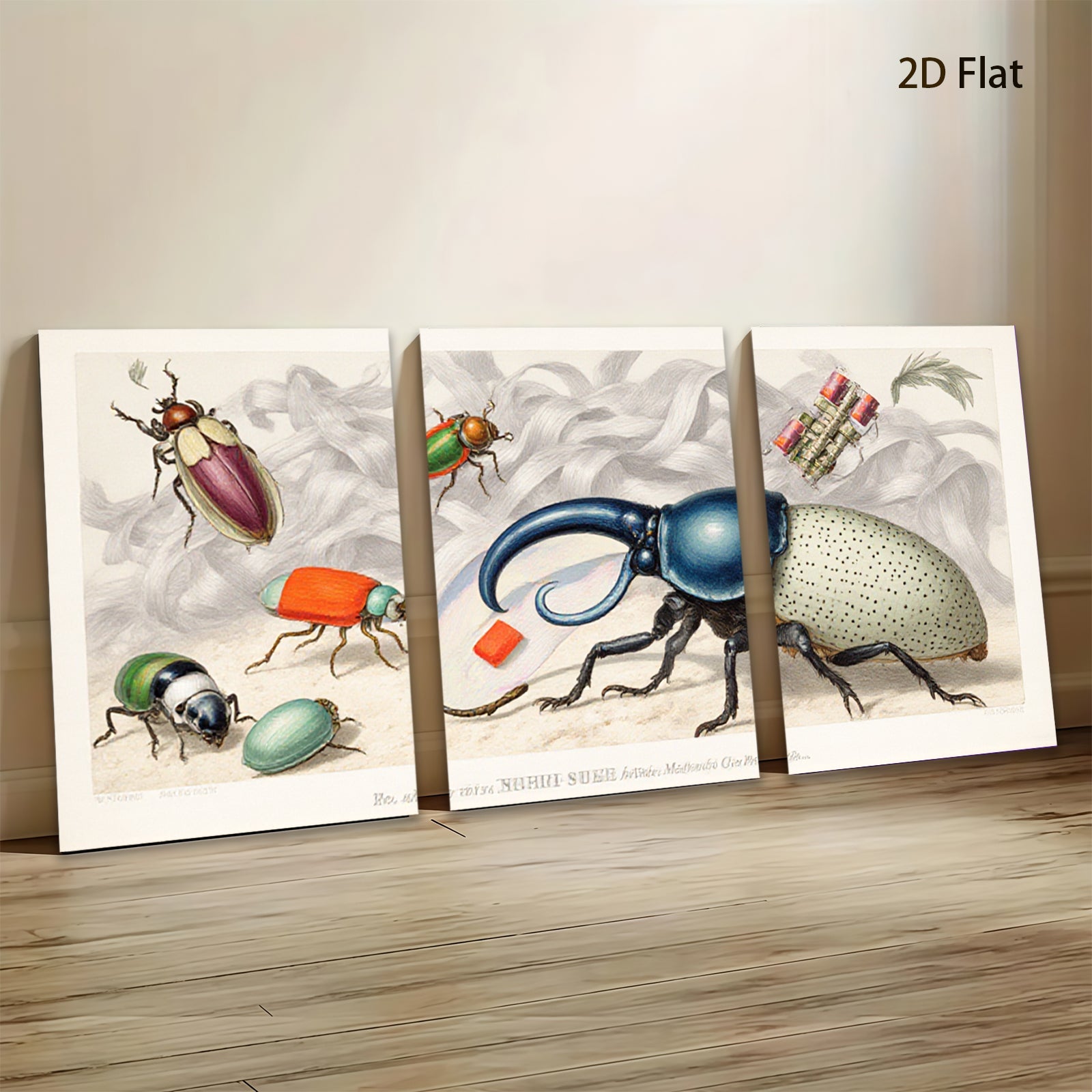 2D flat 1pc vibrant antique insect study botanical wall art farmhouse decor gallery wrapped canvas print modern living room bedroom