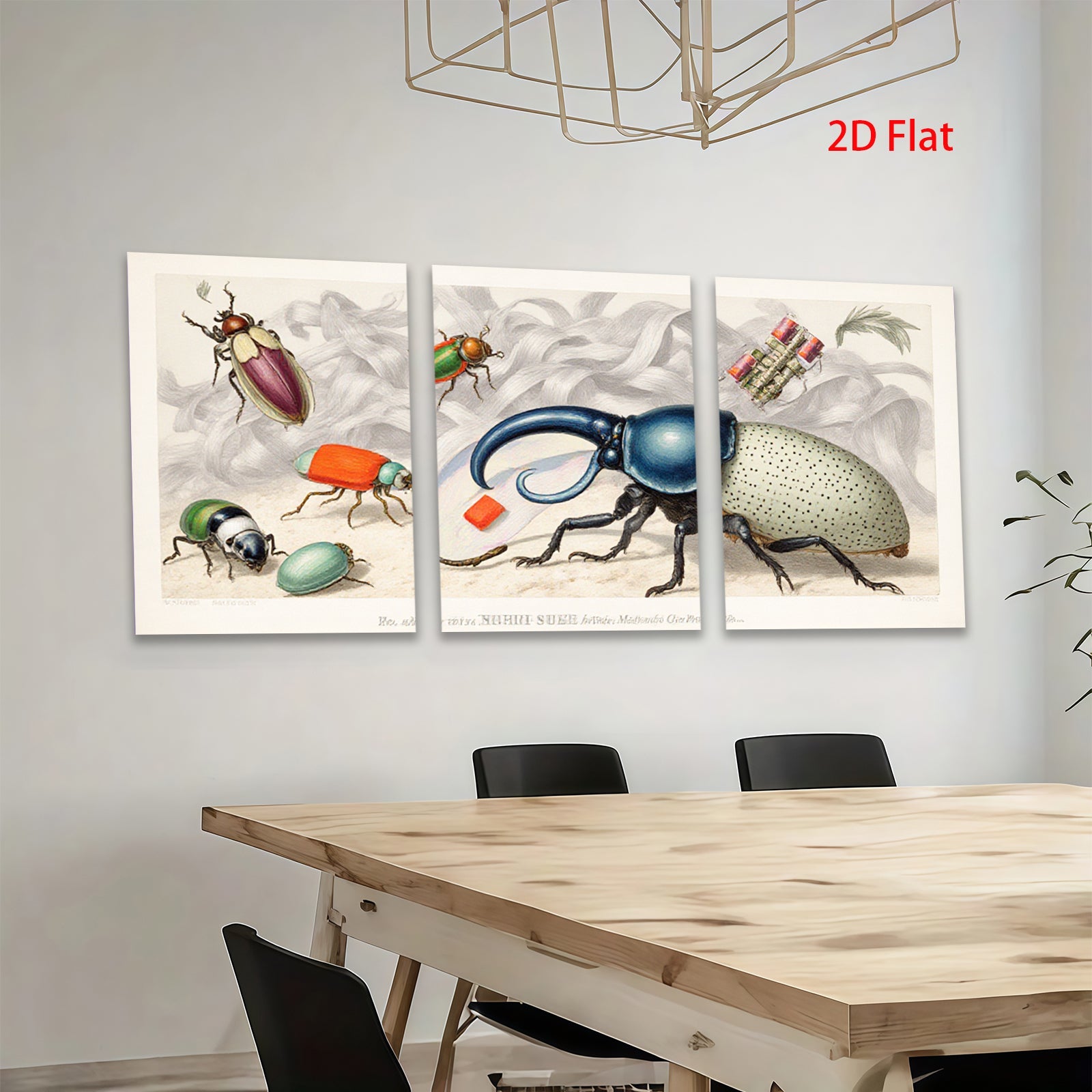 2D flat 1pc vibrant antique insect study botanical wall art farmhouse decor gallery wrapped canvas print modern living room bedroom