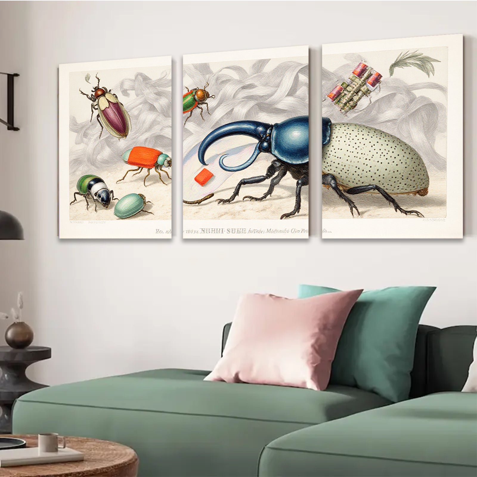2D flat 1pc vibrant antique insect study botanical wall art farmhouse decor gallery wrapped canvas print modern living room bedroom
