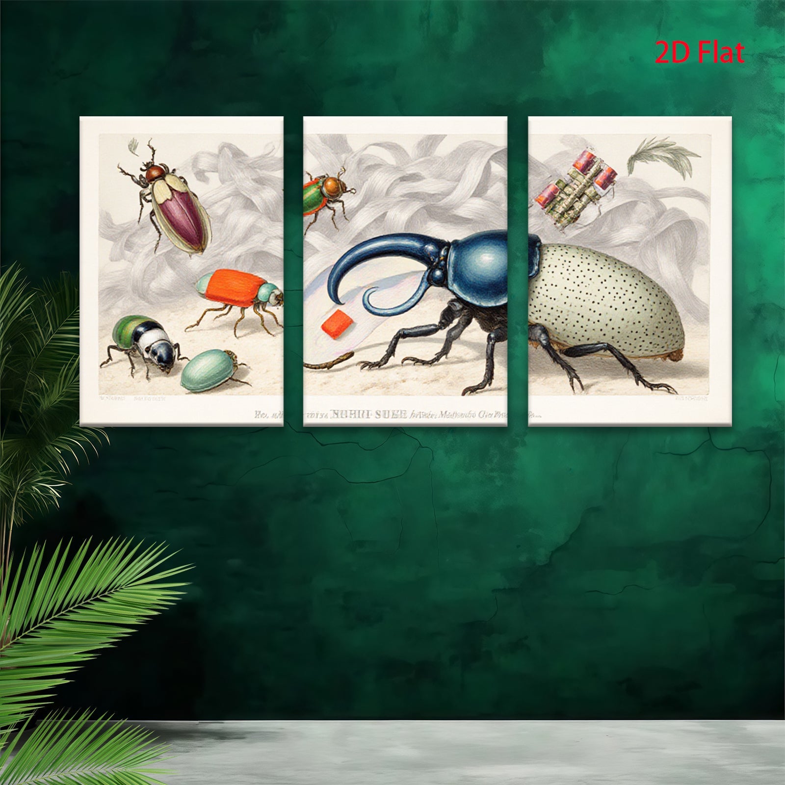 2D flat 1pc vibrant antique insect study botanical wall art farmhouse decor gallery wrapped canvas print modern living room bedroom