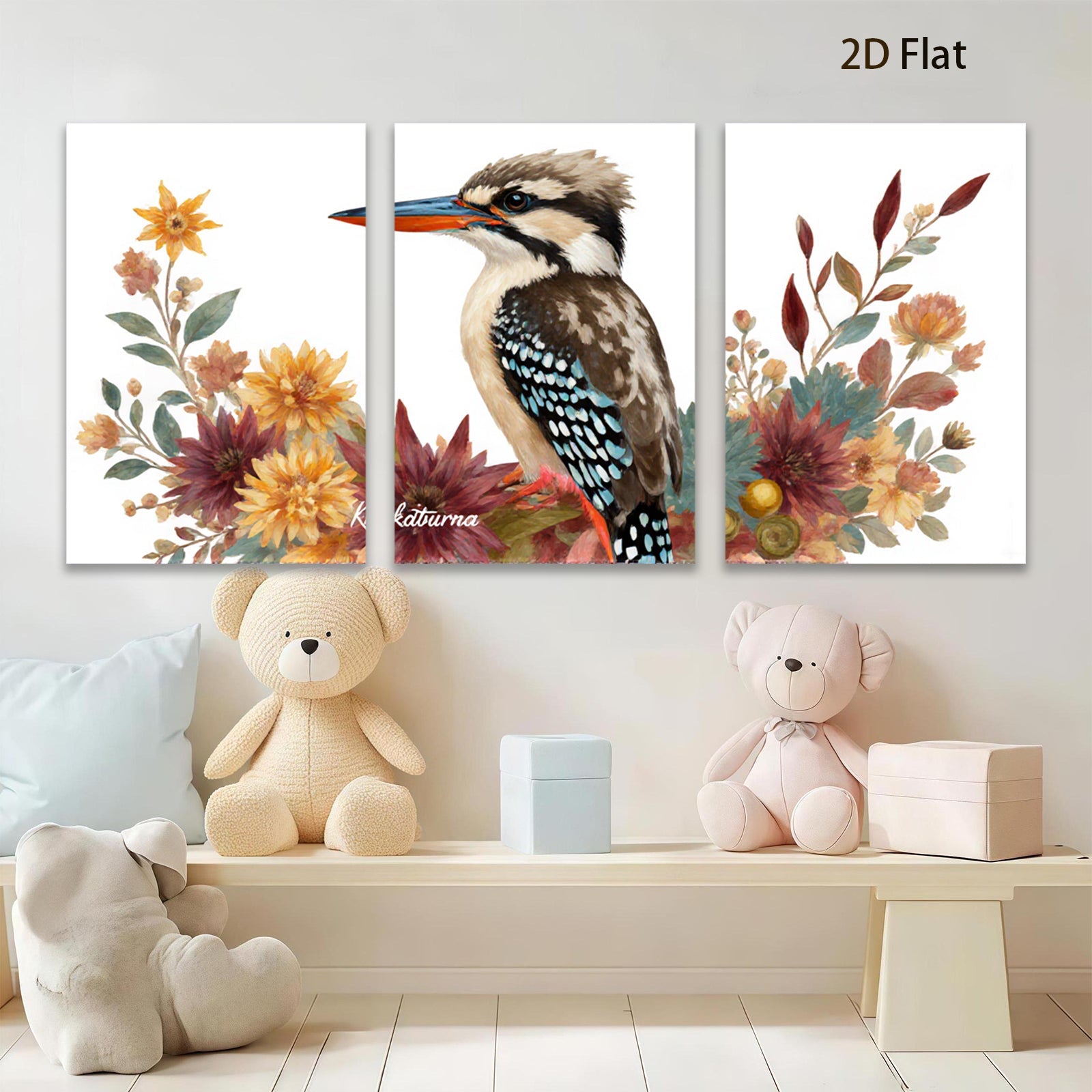 2D flat 1pc vibrant bird botanical wall art canvas prints for living room bedroom home decor farmhouse style gallery wrapped modern minimalist