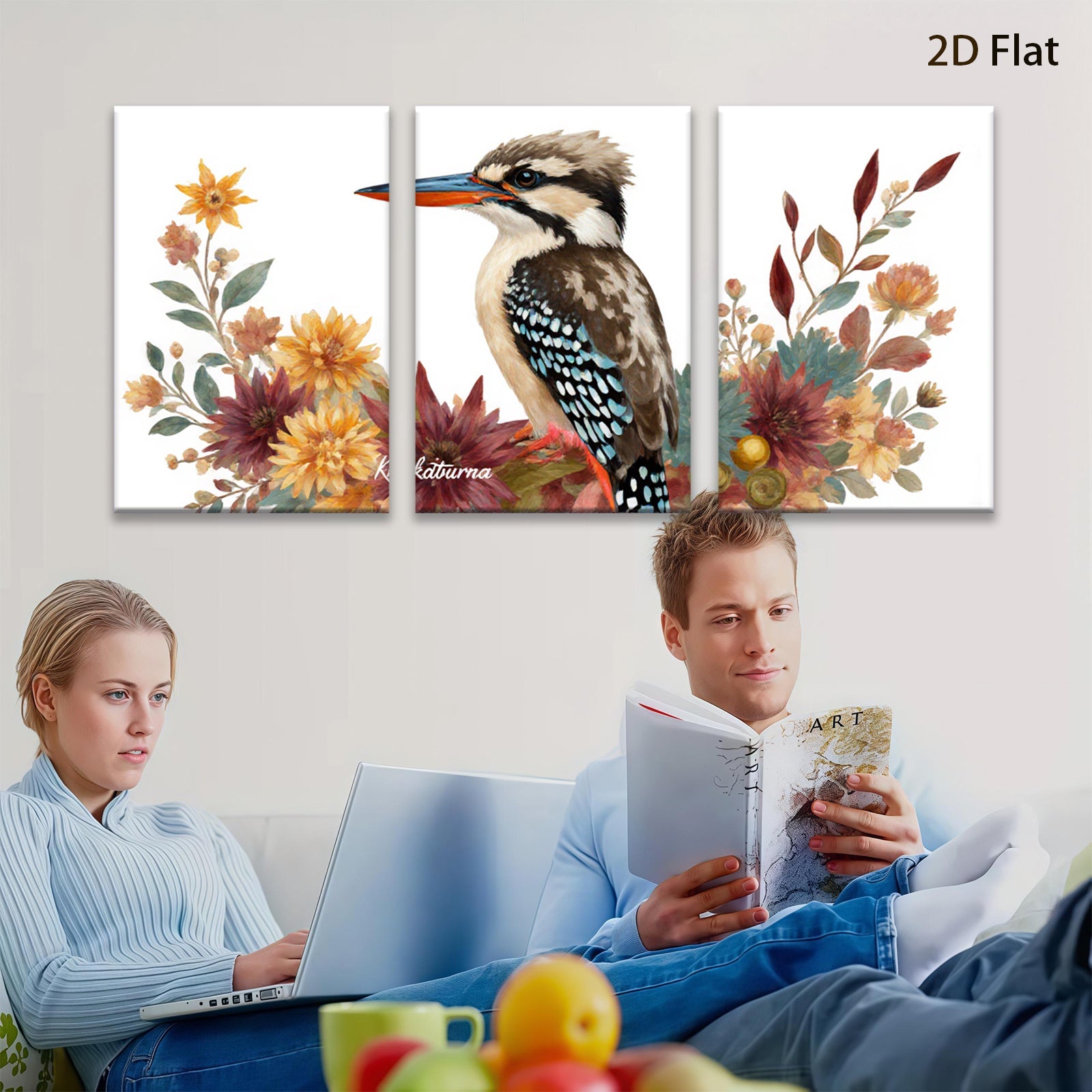 2D flat 1pc vibrant bird botanical wall art canvas prints for living room bedroom home decor farmhouse style gallery wrapped modern minimalist
