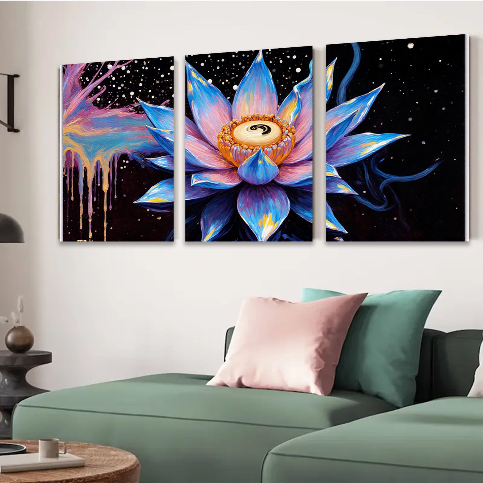 2D flat 1pc vibrant blooming lotus flower wall art for bedroom living room modern farmhouse decor gallery wrapped canvas prints botanical artwork