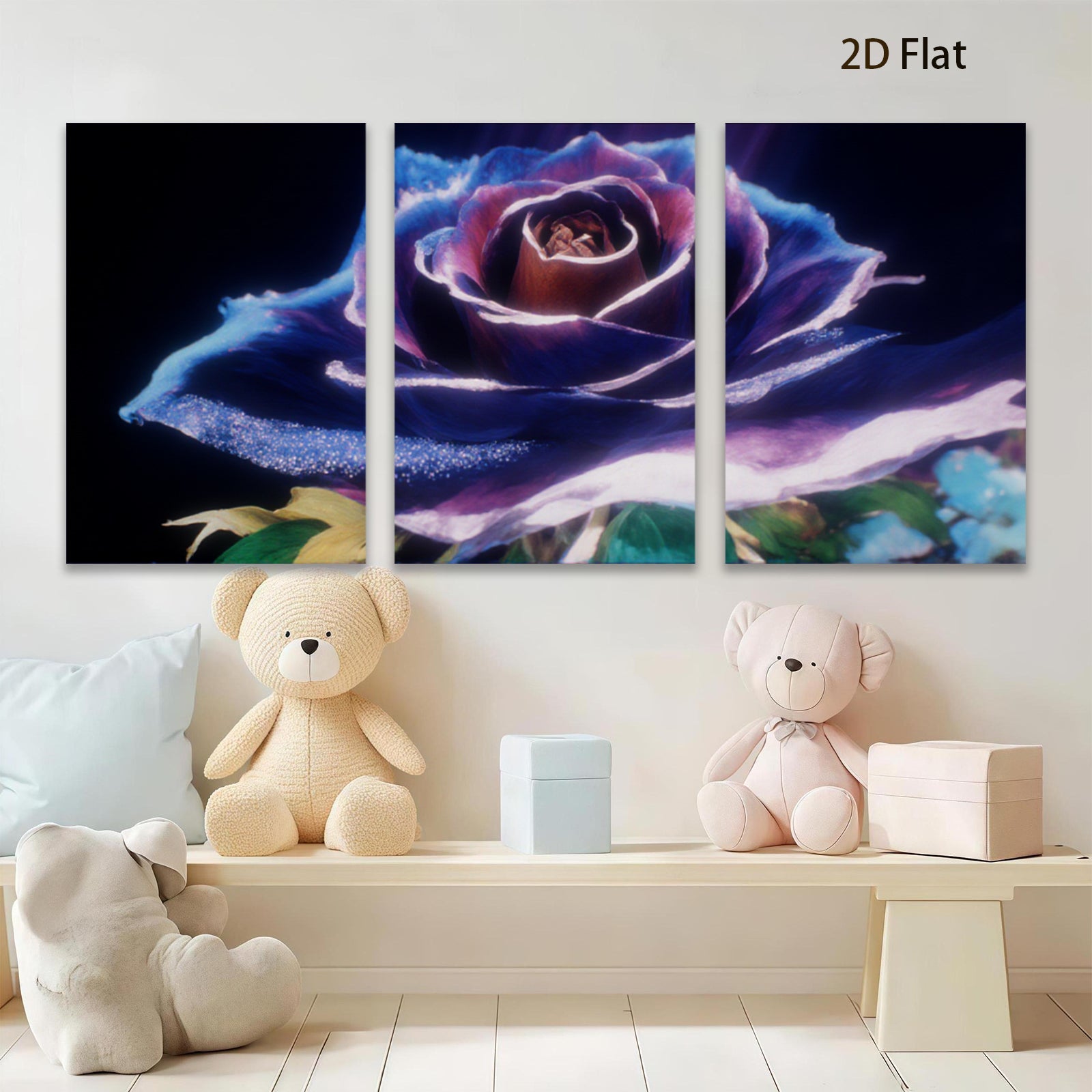 2D flat 1pc vibrant blooming rose floral wall art canvas prints for living room bedroom home decor gallery wrapped timeless beauty modern farmhouse style