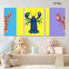 2D flat 1pc vibrant blue lobster coastal wall art bathroom kitchen decor farmhouse style living room canvas prints modern minimalist aesthetic