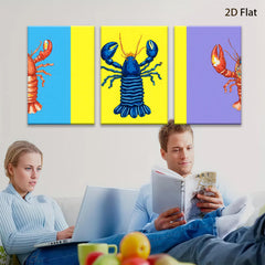 2D flat 1pc vibrant blue lobster coastal wall art bathroom kitchen decor farmhouse style living room canvas prints modern minimalist aesthetic