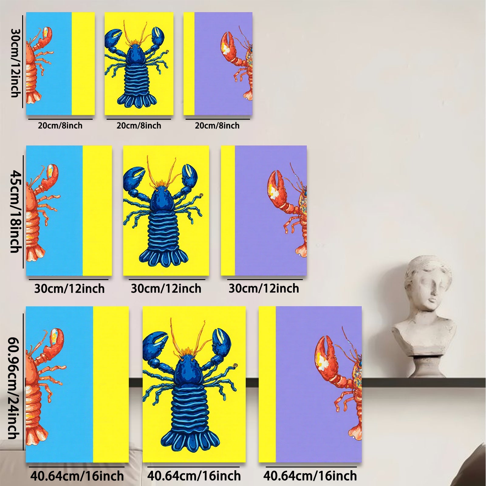 2D flat 1pc vibrant blue lobster coastal wall art bathroom kitchen decor farmhouse style living room canvas prints modern minimalist aesthetic