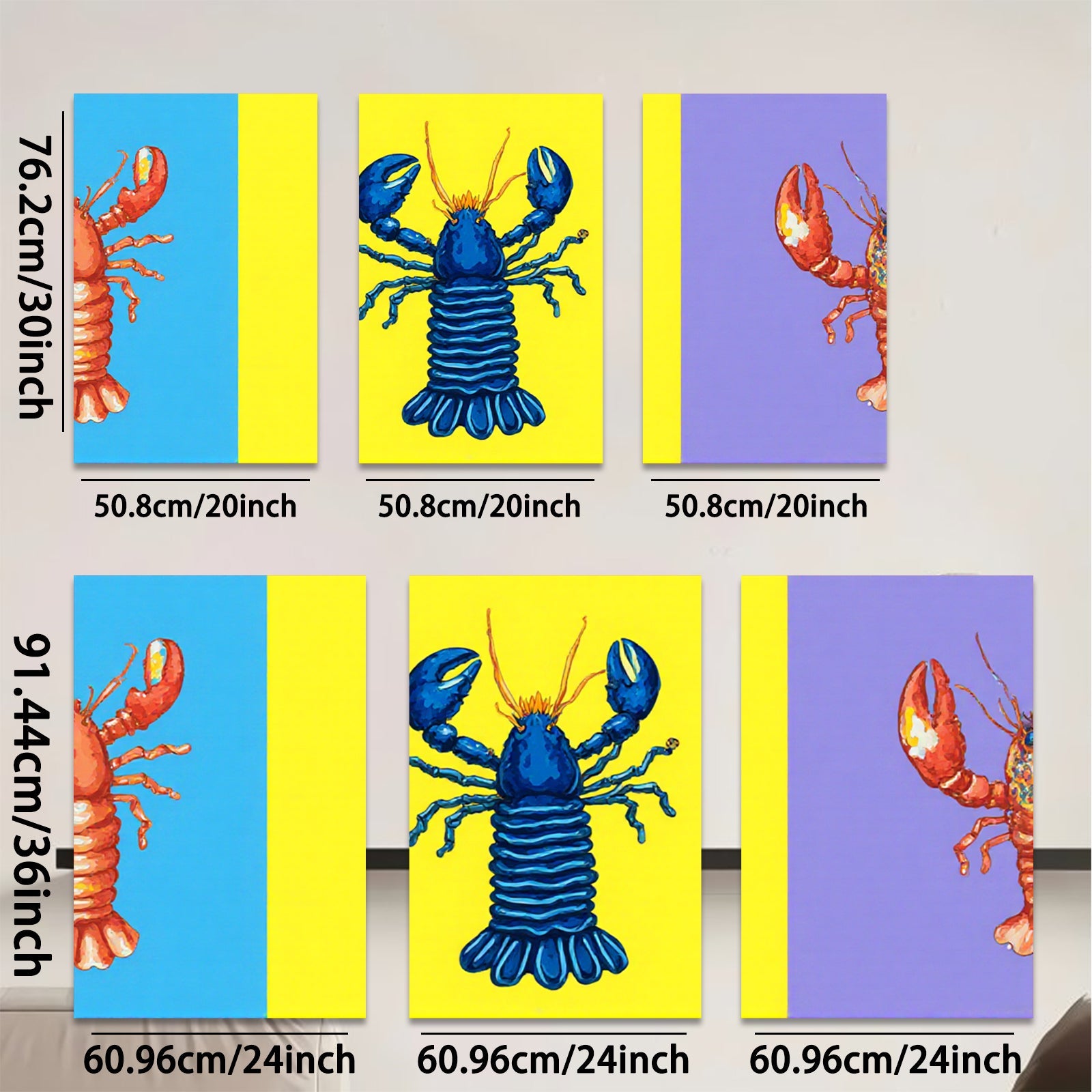 2D flat 1pc vibrant blue lobster coastal wall art bathroom kitchen decor farmhouse style living room canvas prints modern minimalist aesthetic