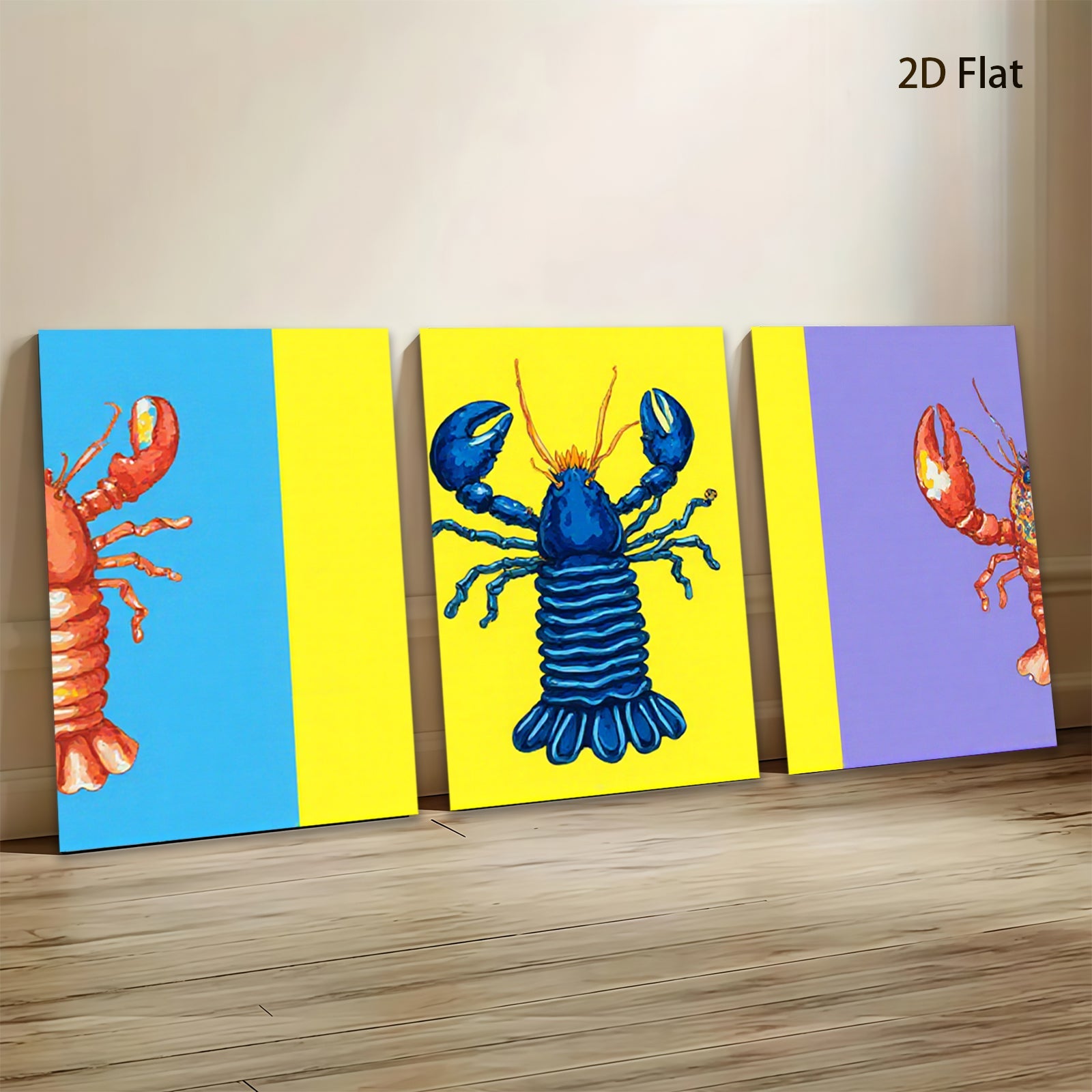 2D flat 1pc vibrant blue lobster coastal wall art bathroom kitchen decor farmhouse style living room canvas prints modern minimalist aesthetic