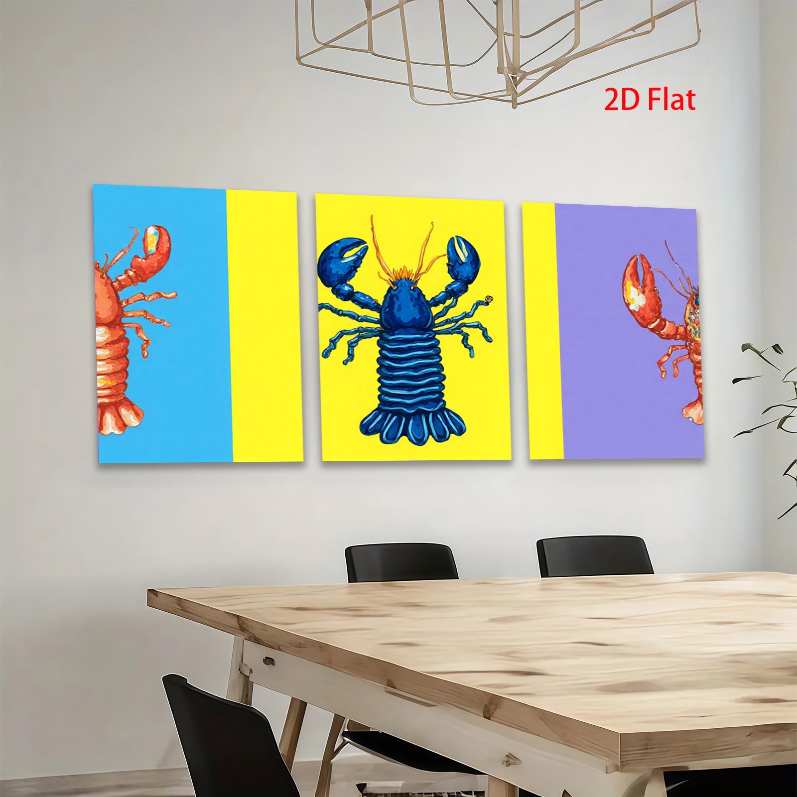 2D flat 1pc vibrant blue lobster coastal wall art bathroom kitchen decor farmhouse style living room canvas prints modern minimalist aesthetic