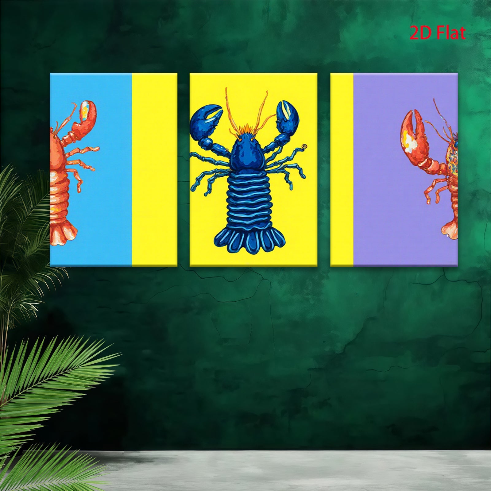 2D flat 1pc vibrant blue lobster coastal wall art bathroom kitchen decor farmhouse style living room canvas prints modern minimalist aesthetic
