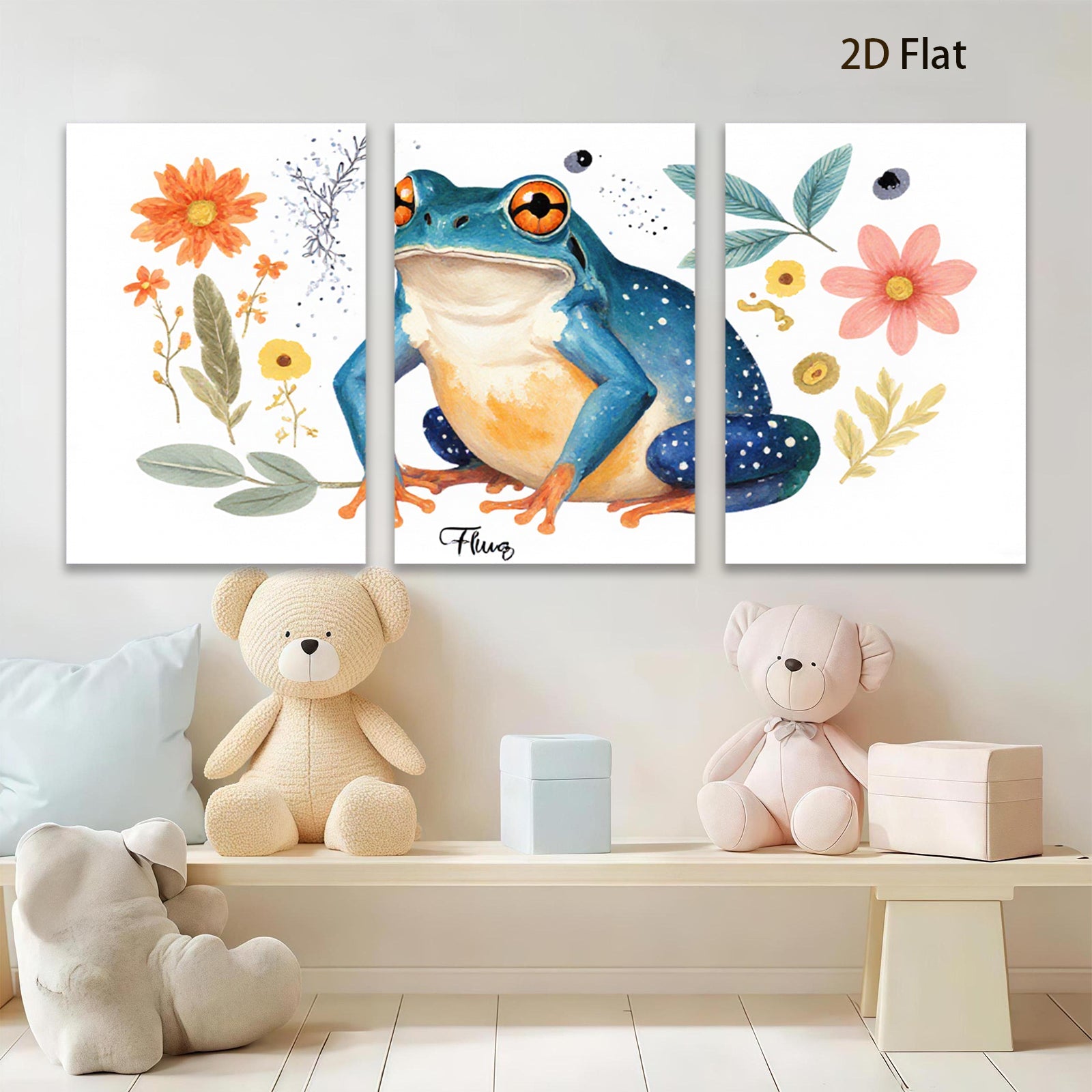 2D flat 1pc vibrant blue poison dart frog botanical wall art prints nursery bedroom decor farmhouse style living room canvas painting modern minimalist