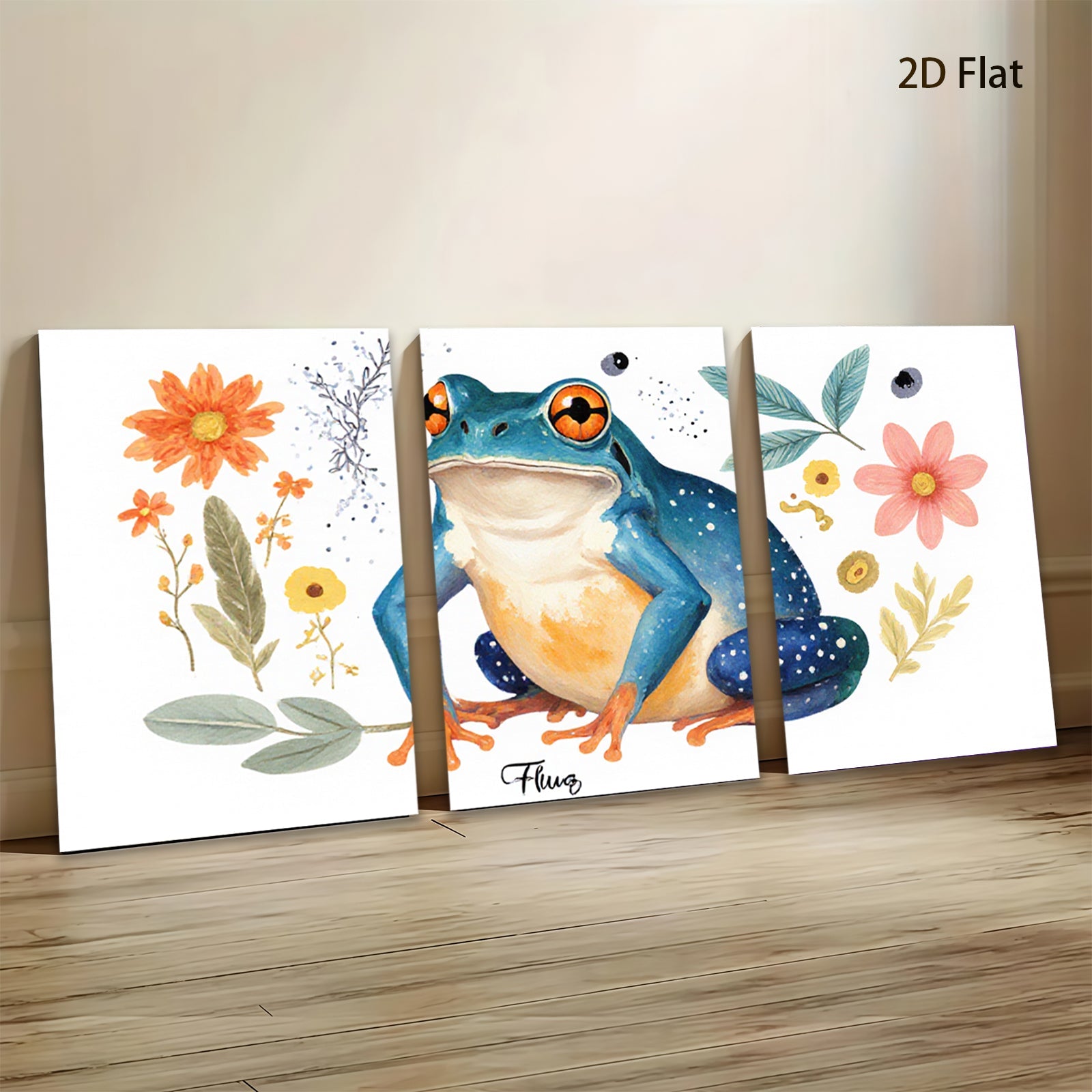 2D flat 1pc vibrant blue poison dart frog botanical wall art prints nursery bedroom decor farmhouse style living room canvas painting modern minimalist