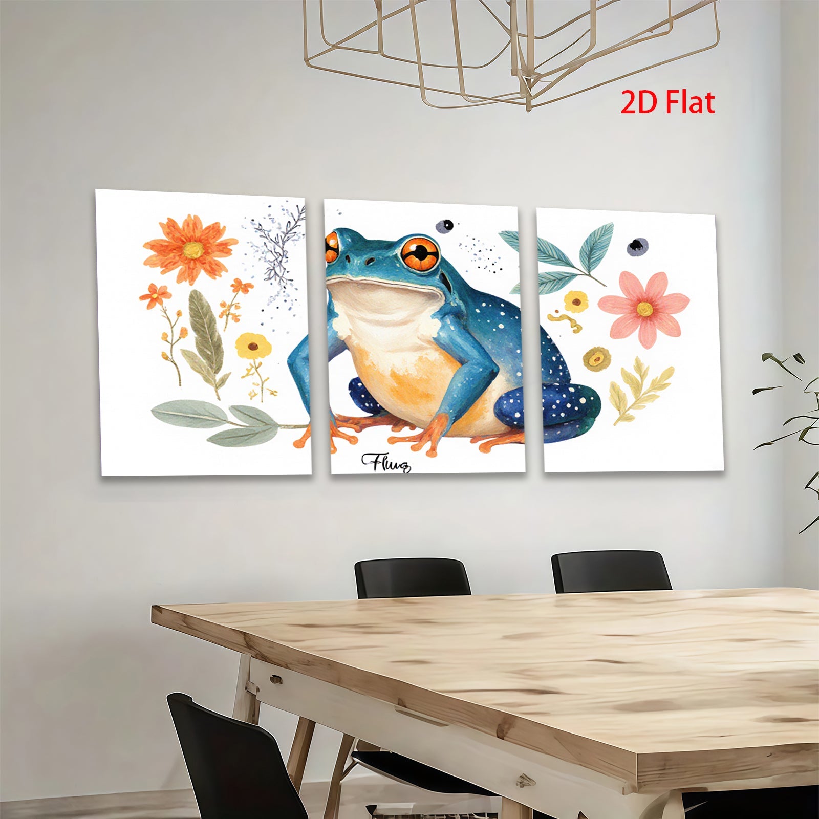 2D flat 1pc vibrant blue poison dart frog botanical wall art prints nursery bedroom decor farmhouse style living room canvas painting modern minimalist