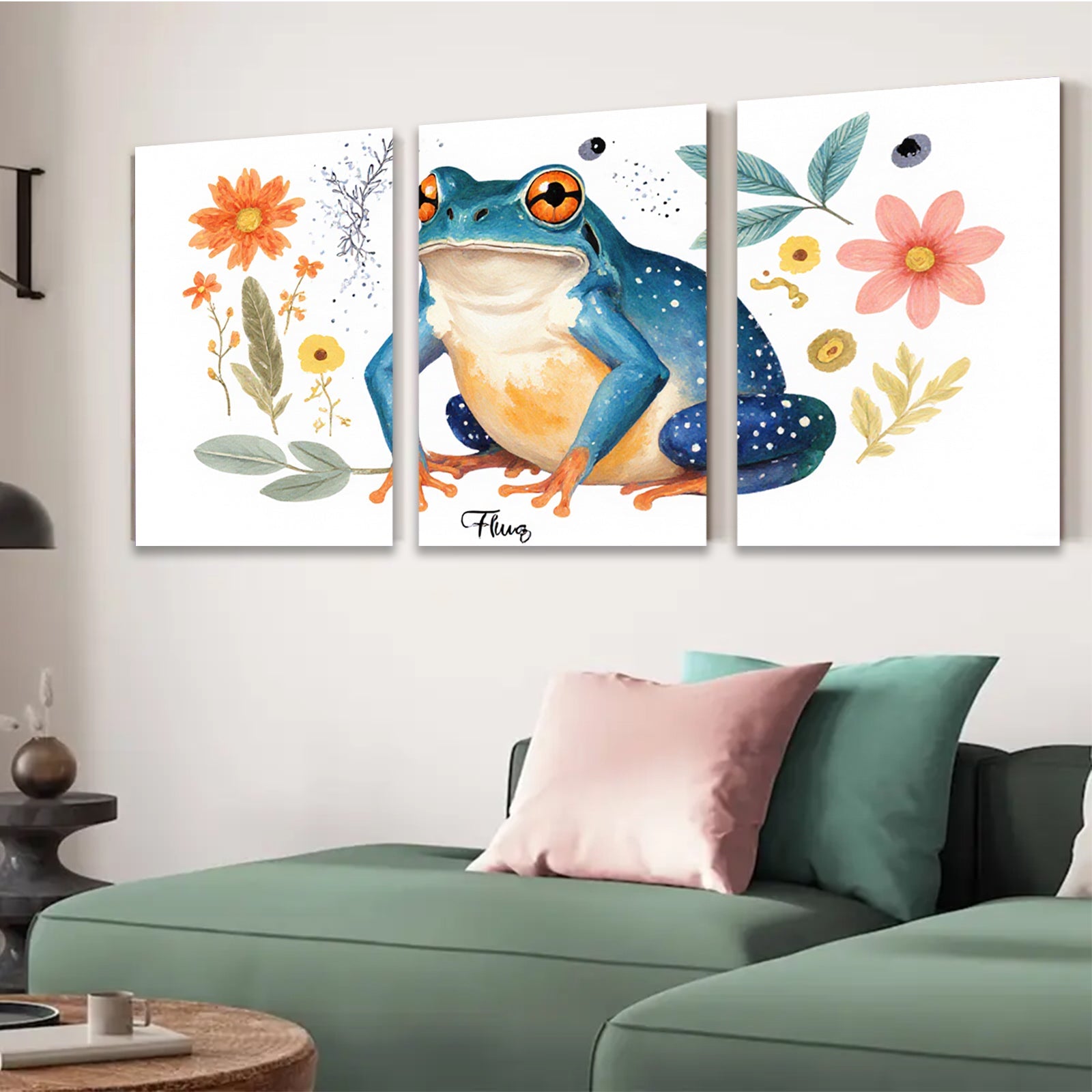 2D flat 1pc vibrant blue poison dart frog botanical wall art prints nursery bedroom decor farmhouse style living room canvas painting modern minimalist