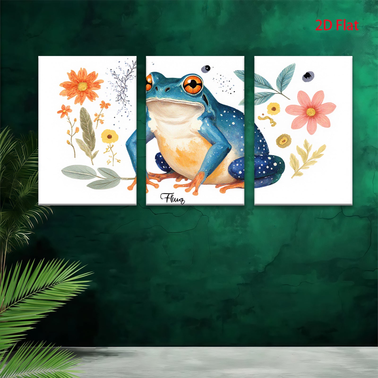 2D flat 1pc vibrant blue poison dart frog botanical wall art prints nursery bedroom decor farmhouse style living room canvas painting modern minimalist