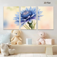 2D flat 1pc vibrant blue wildflower botanical art print for living room bedroom wall decor farmhouse style modern minimalist gallery wrapped canvas