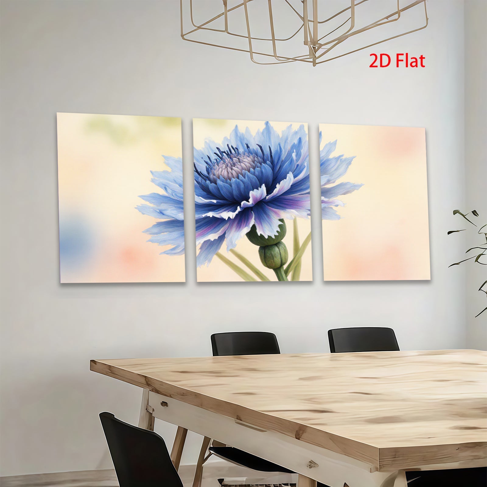 2D flat 1pc vibrant blue wildflower botanical art print for living room bedroom wall decor farmhouse style modern minimalist gallery wrapped canvas