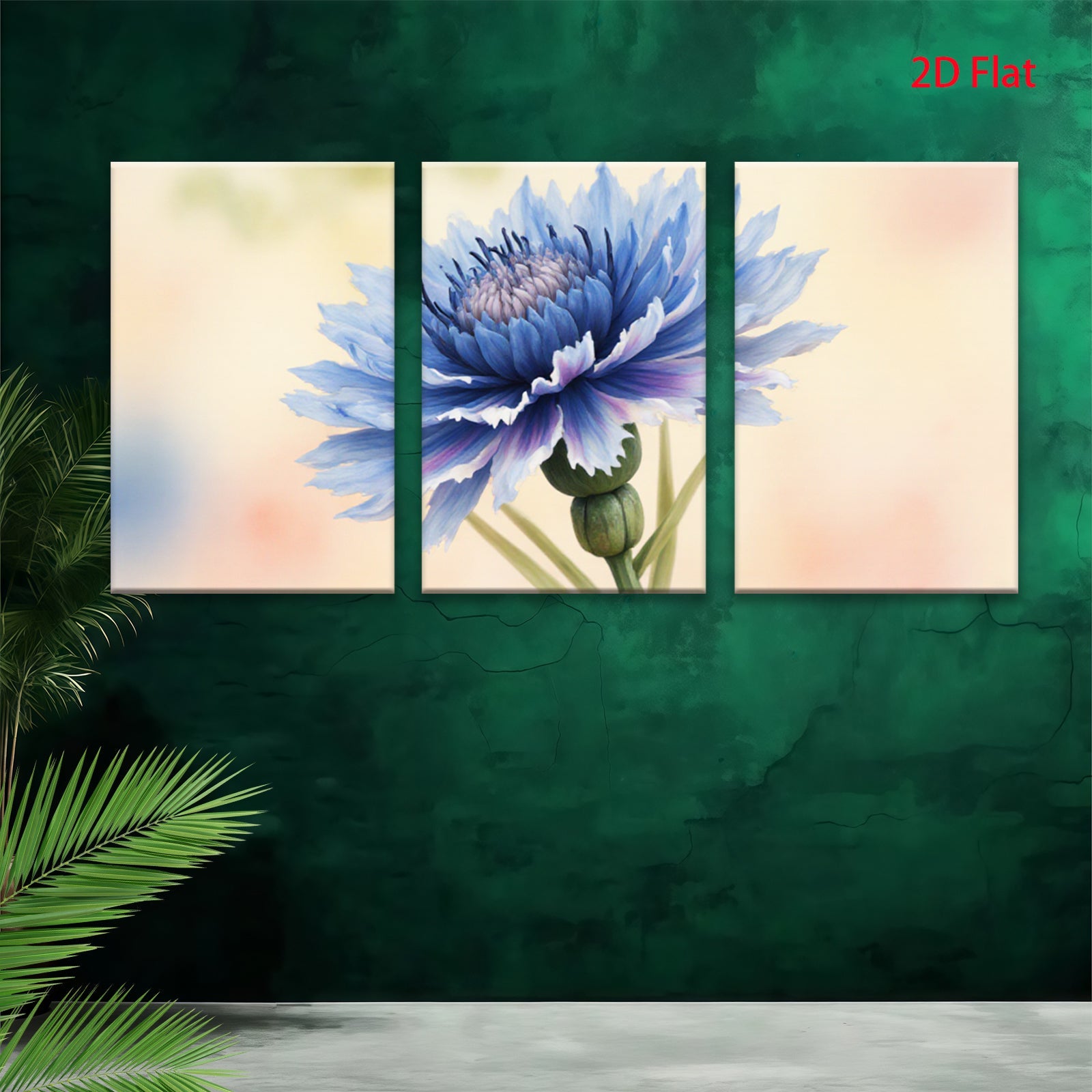2D flat 1pc vibrant blue wildflower botanical art print for living room bedroom wall decor farmhouse style modern minimalist gallery wrapped canvas