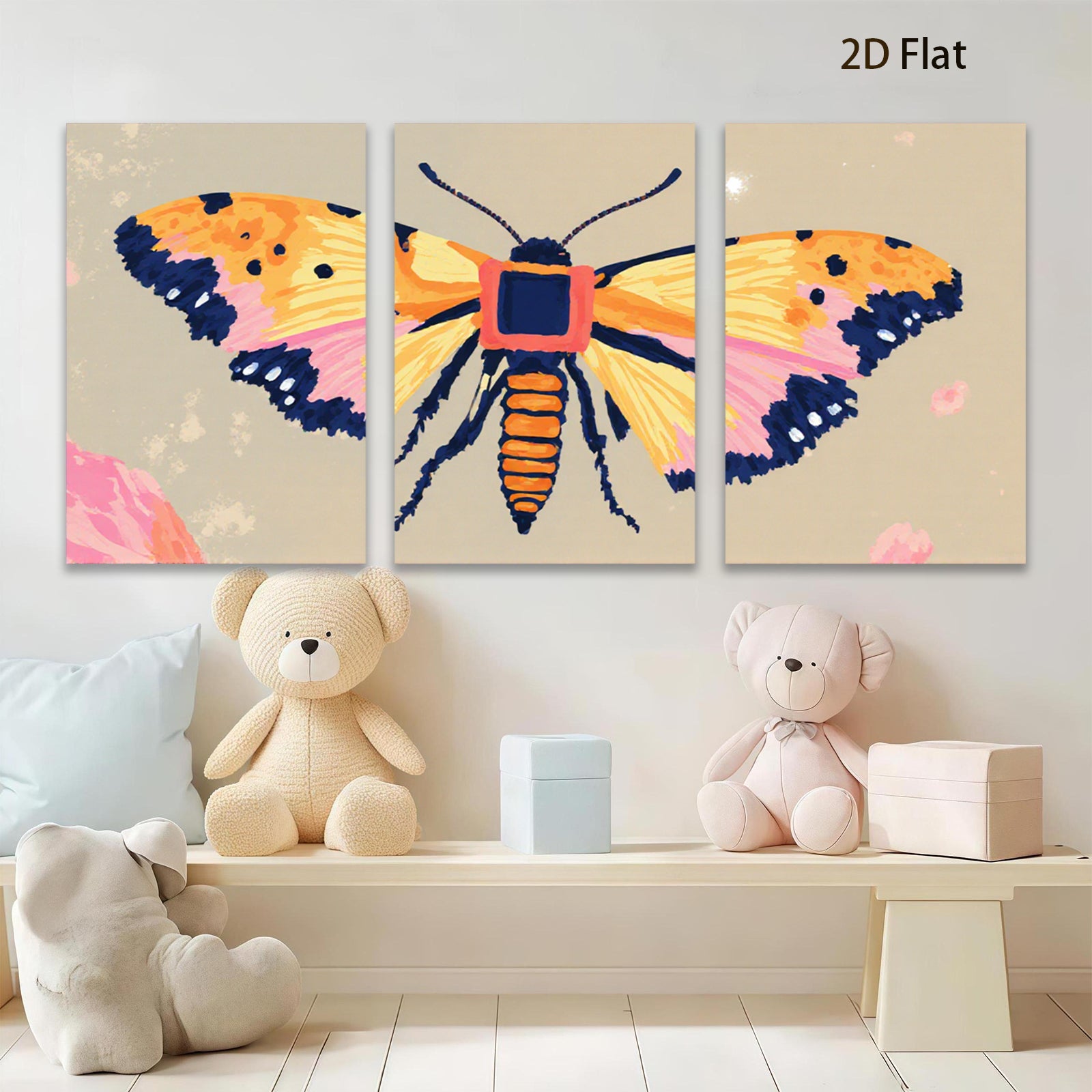 2D flat 1pc vibrant butterfly wall art botanical insect decor farmhouse living room bedroom gallery wrapped canvas print modern aesthetic