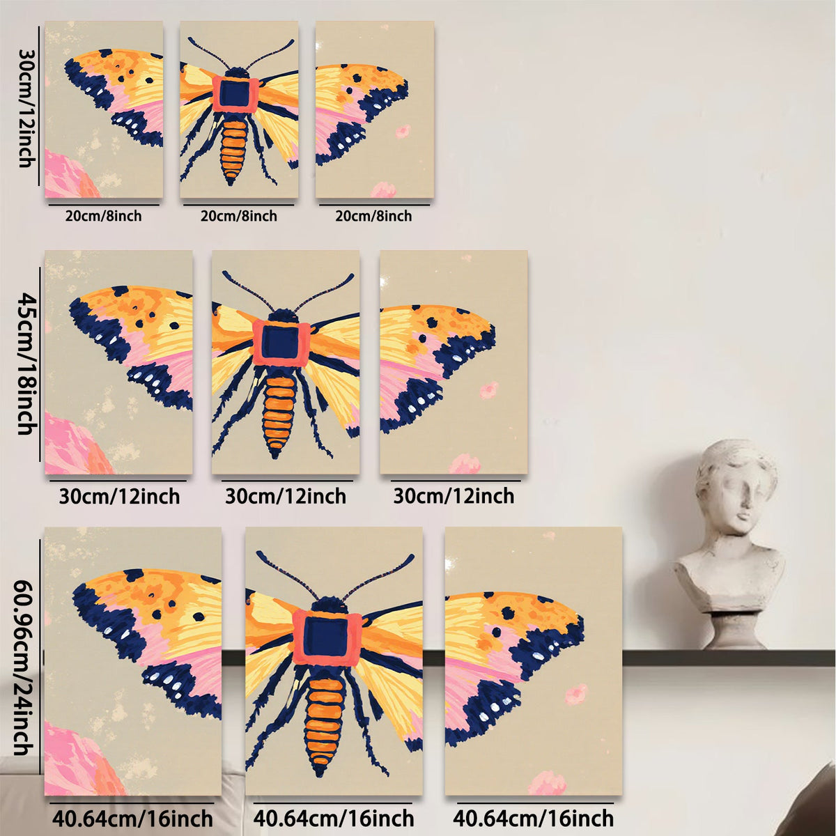 2D flat 1pc vibrant butterfly wall art botanical insect decor farmhouse living room bedroom gallery wrapped canvas print modern aesthetic