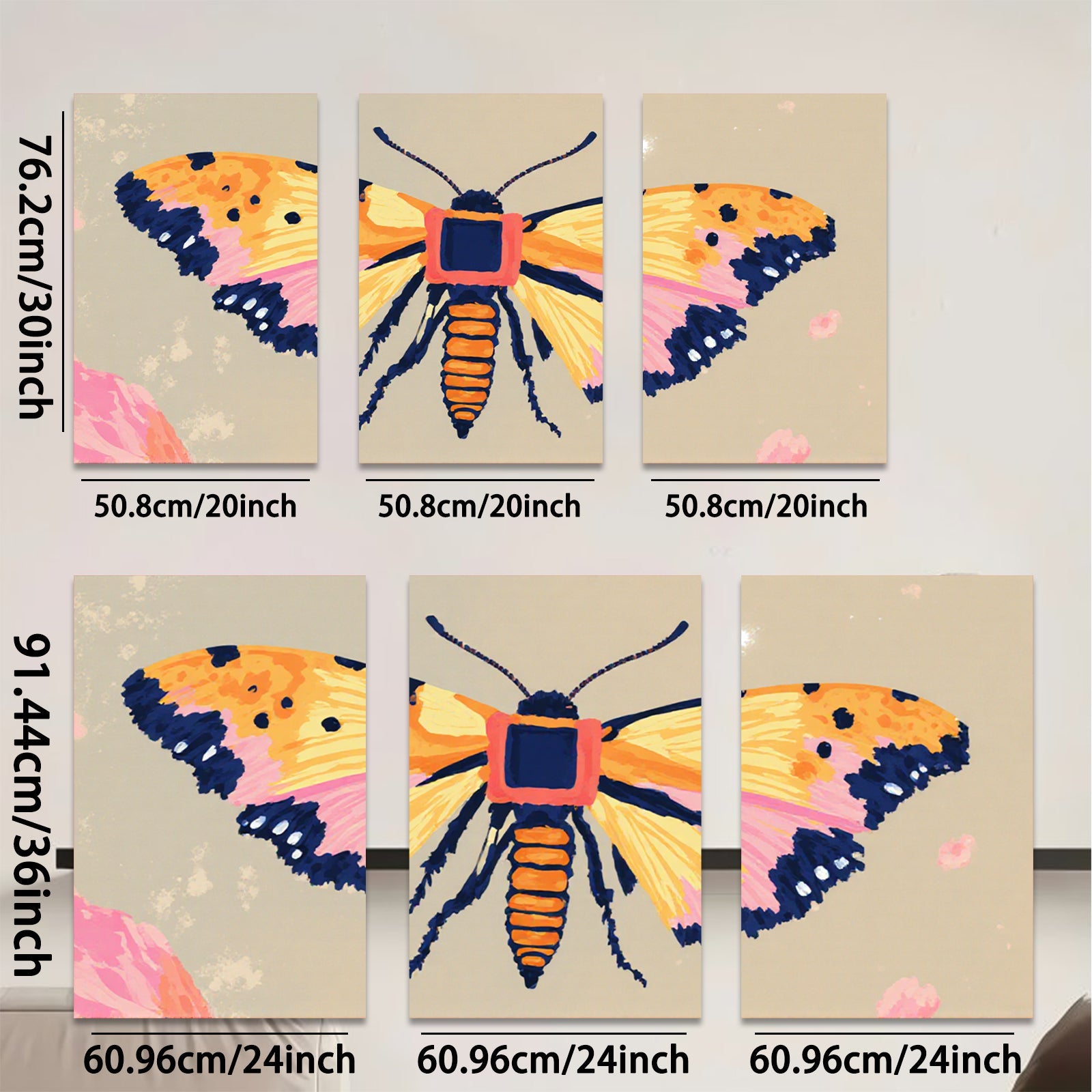 2D flat 1pc vibrant butterfly wall art botanical insect decor farmhouse living room bedroom gallery wrapped canvas print modern aesthetic
