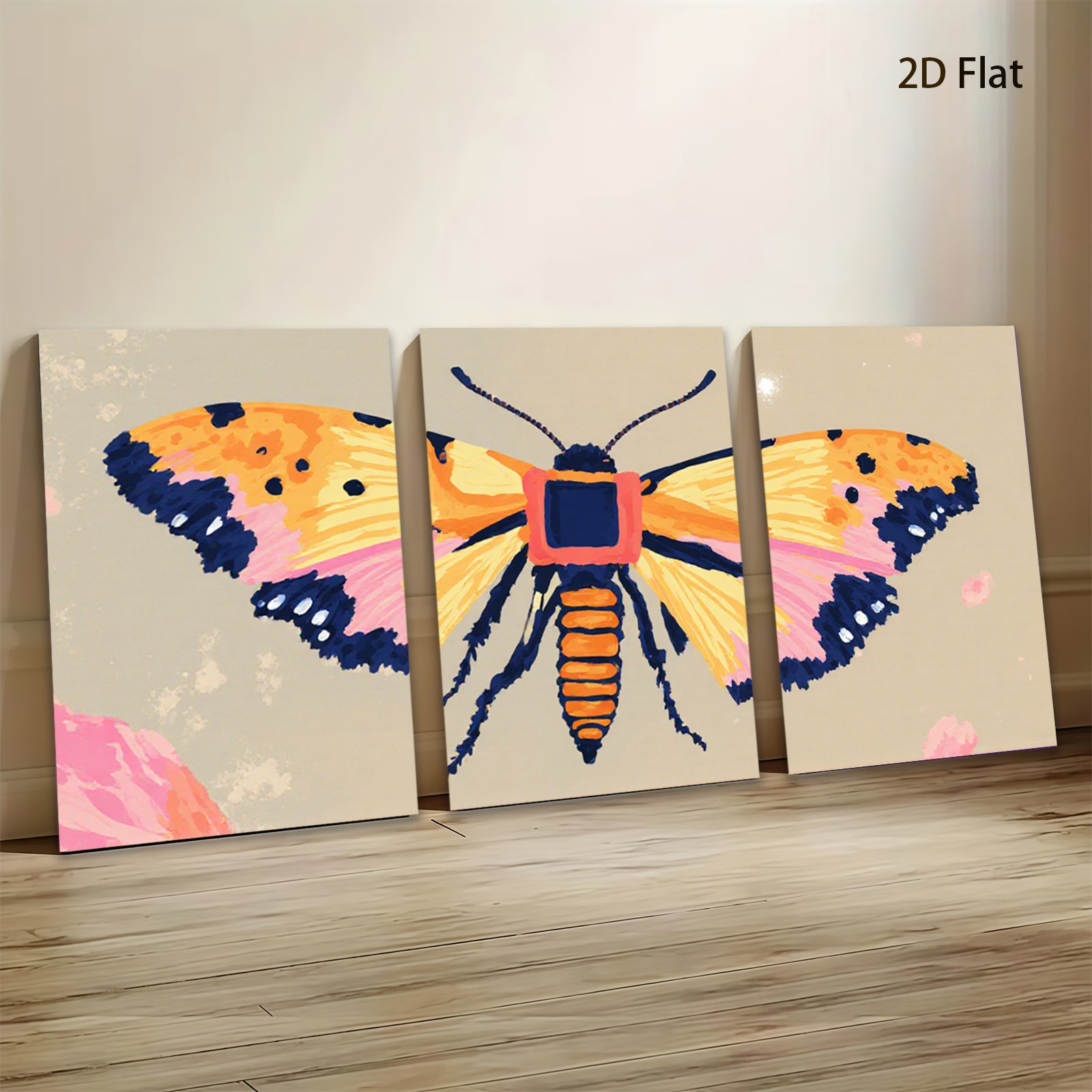 2D flat 1pc vibrant butterfly wall art botanical insect decor farmhouse living room bedroom gallery wrapped canvas print modern aesthetic