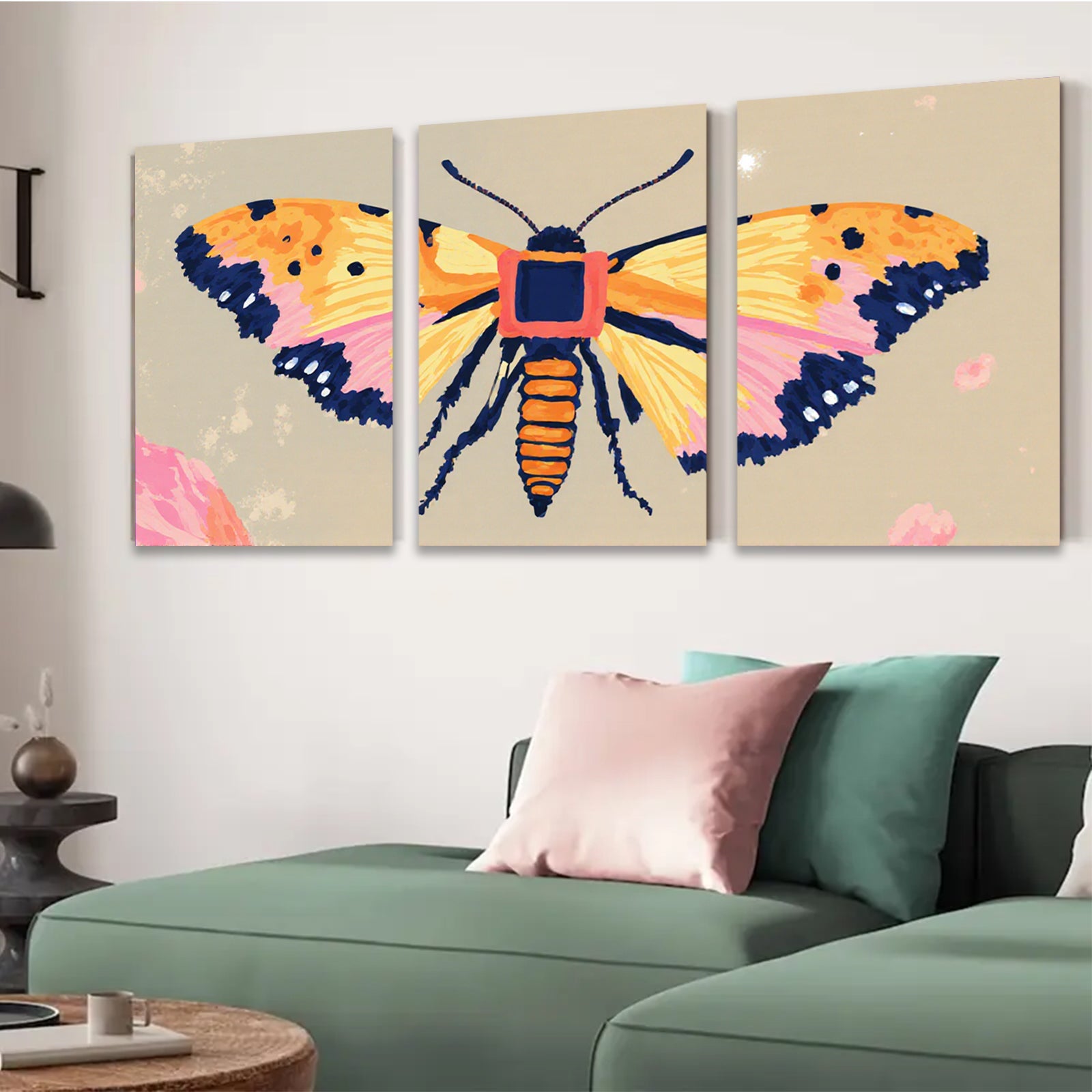 2D flat 1pc vibrant butterfly wall art botanical insect decor farmhouse living room bedroom gallery wrapped canvas print modern aesthetic