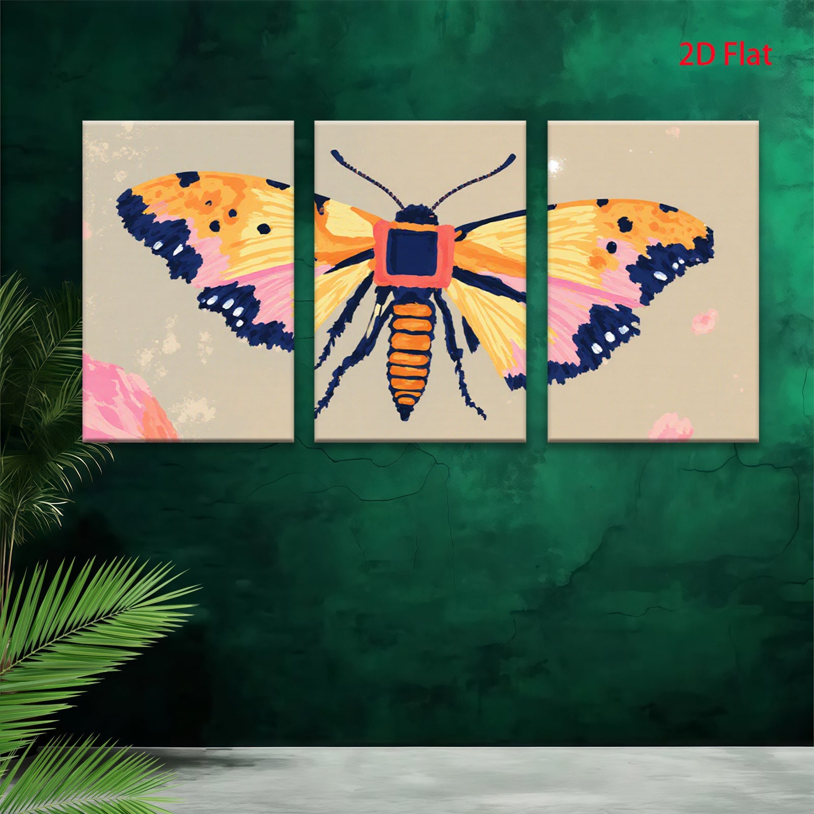 2D flat 1pc vibrant butterfly wall art botanical insect decor farmhouse living room bedroom gallery wrapped canvas print modern aesthetic