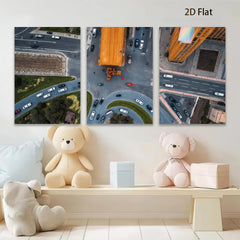 2D flat 1pc vibrant city intersection aerial view modern wall art living room bedroom decor farmhouse style gallery wrapped canvas prints oversized statement piece