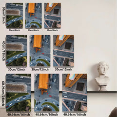 2D flat 1pc vibrant city intersection aerial view modern wall art living room bedroom decor farmhouse style gallery wrapped canvas prints oversized statement piece