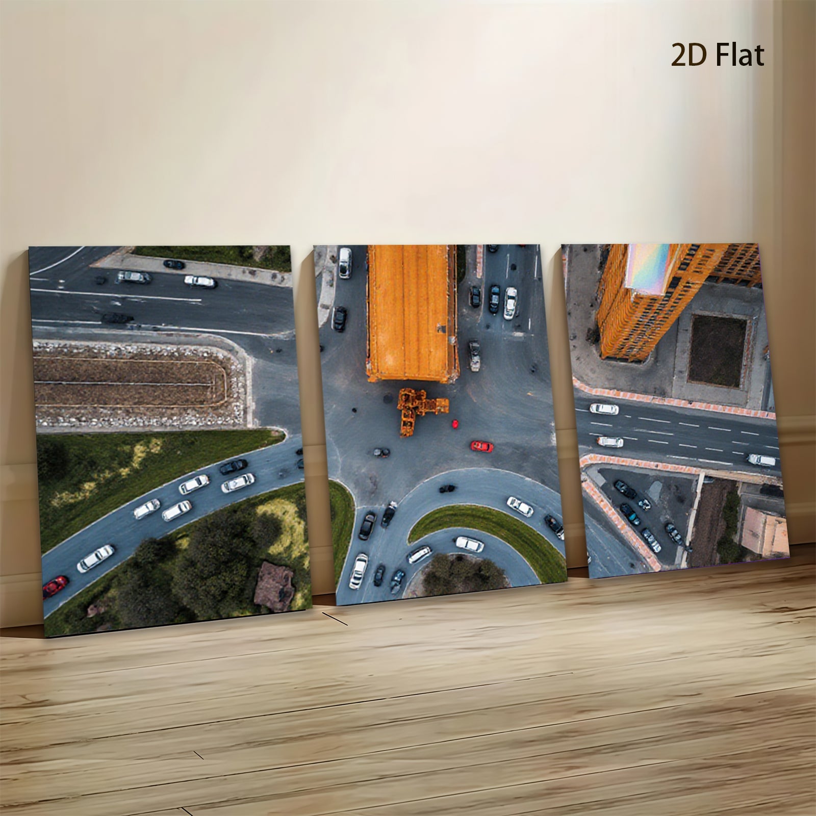 2D flat 1pc vibrant city intersection aerial view modern wall art living room bedroom decor farmhouse style gallery wrapped canvas prints oversized statement piece