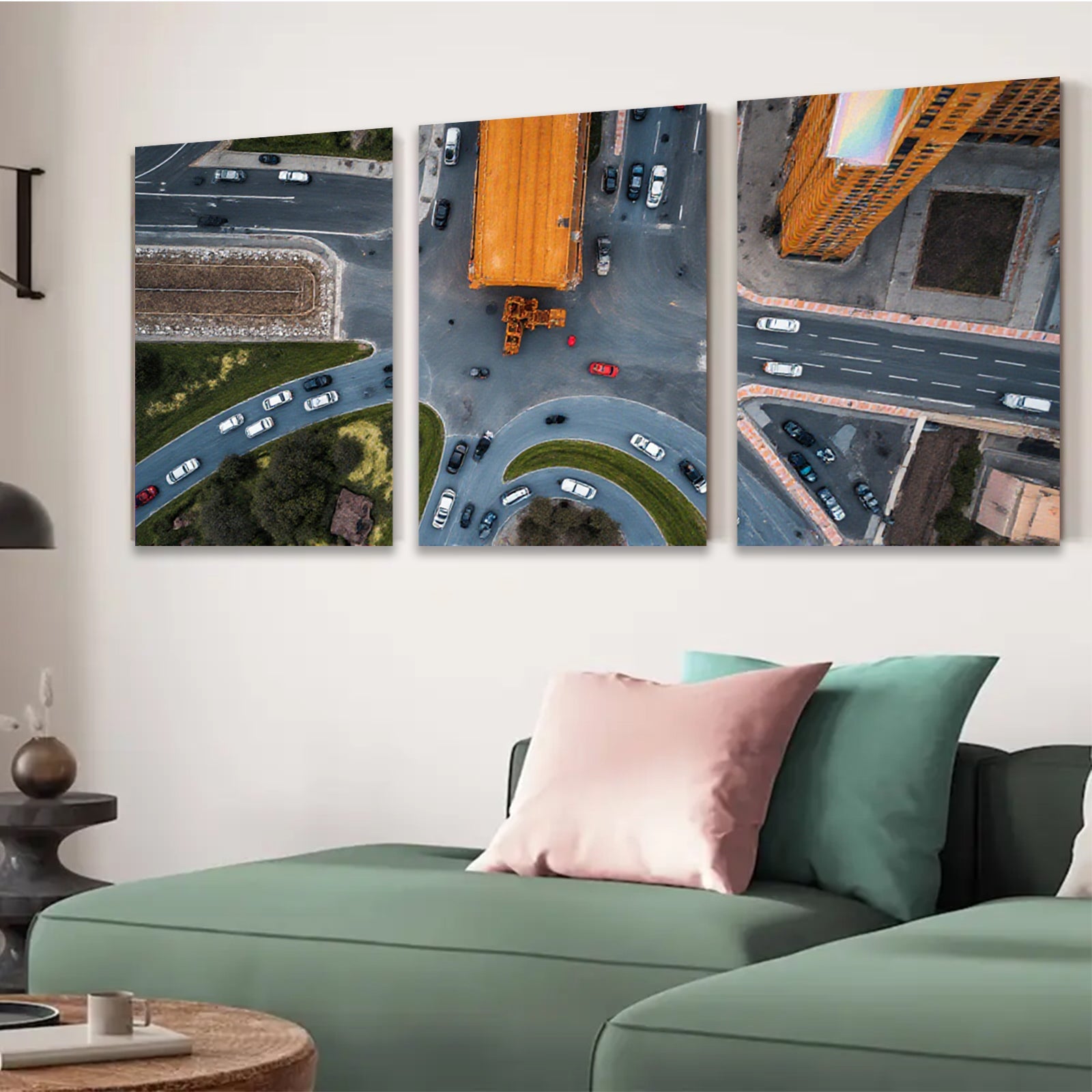 2D flat 1pc vibrant city intersection aerial view modern wall art living room bedroom decor farmhouse style gallery wrapped canvas prints oversized statement piece